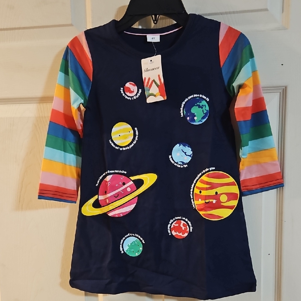 BUMEEX GIRLS SOLAR SYSTEM DRESS: BLUE: NEW WITH TAGS: SIZE 4Y (4T)